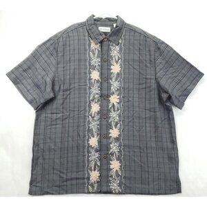 Caribbean Shirt Mens XL Gray Cotton Camp Bowling Classic Button-Up